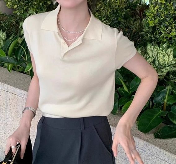 レディース ポロシャツ 襟付き半袖ニットポロシャツ