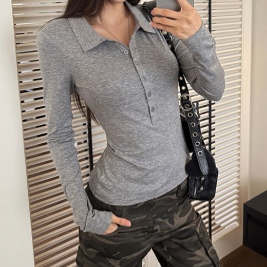 ウールブレンド 美シルエット長袖ポロシャツ レディース スリムフィット 秋服 高見え 大人カジュアル