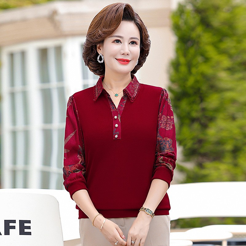 レディース ポロシャツ 花柄袖切り替え上品ポロシャツ