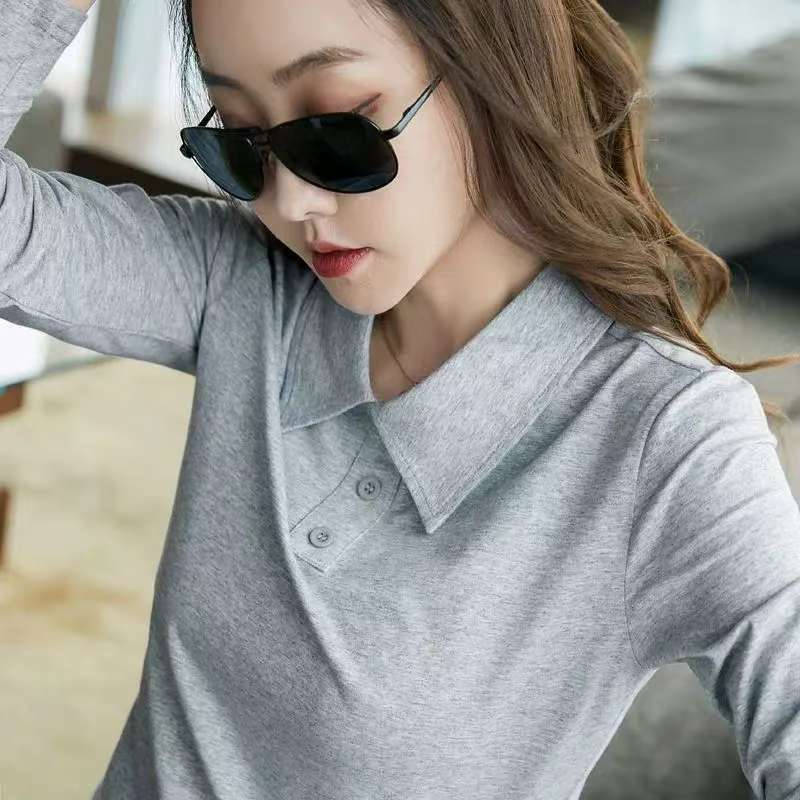 レディース ポロシャツ 襟元すっきり大人のシンプル長袖ポロシャツ