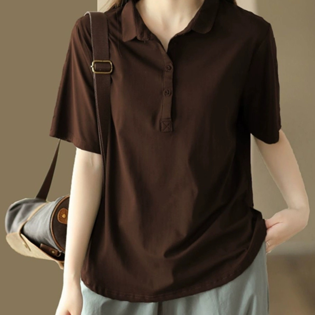 レディース ポロシャツ ベーシックシンプル襟付きレディースカジュアルトップス