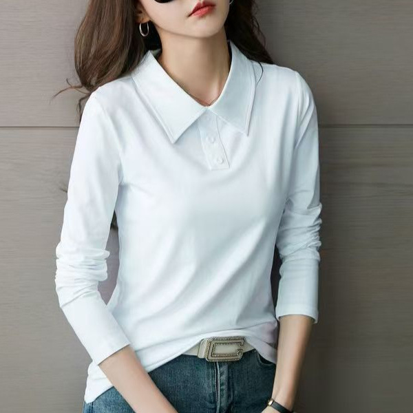 レディース ポロシャツ 襟元すっきり大人のシンプル長袖ポロシャツ