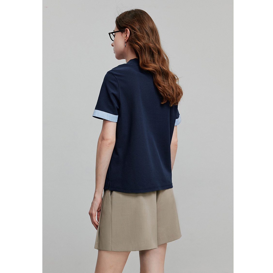 レディース ポロシャツ ストライプ切替えワンポイント刺繍ポロシャツ