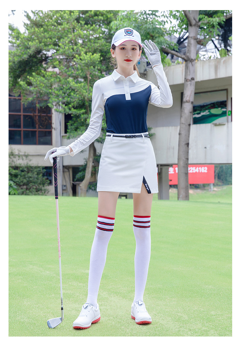 レディース ポロシャツ モダン切替デザイン運動用長袖襟付きシャツ