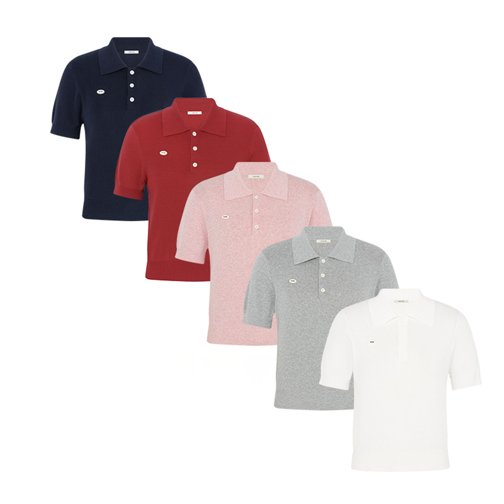 レディース ポロシャツ 上品なニット素材の襟付き半袖トップス