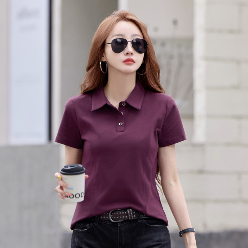 レディース ポロシャツ 大人の上品さを演出するベーシック襟付き半袖トップス