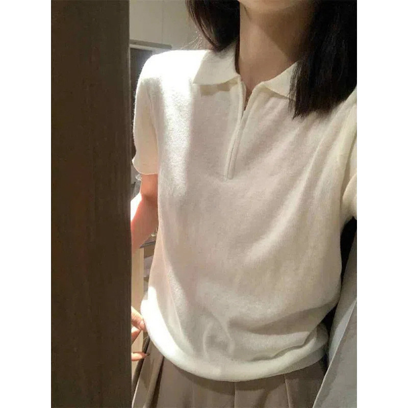 レディース ポロシャツ 襟付きニットポロシャツ半袖配色パイピングデザイン