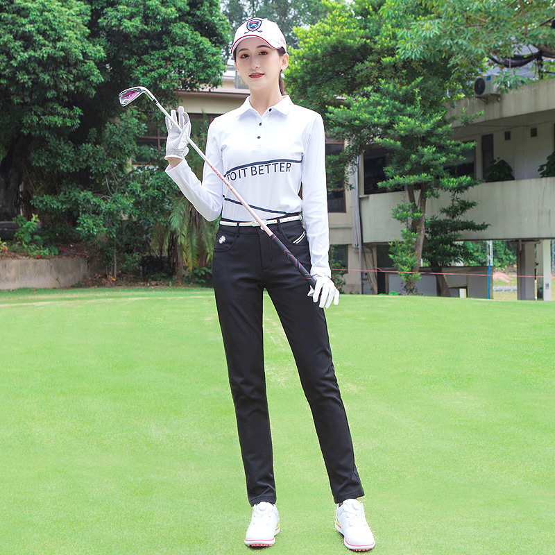 レディース ポロシャツ 運動女性用長袖襟付きトップス