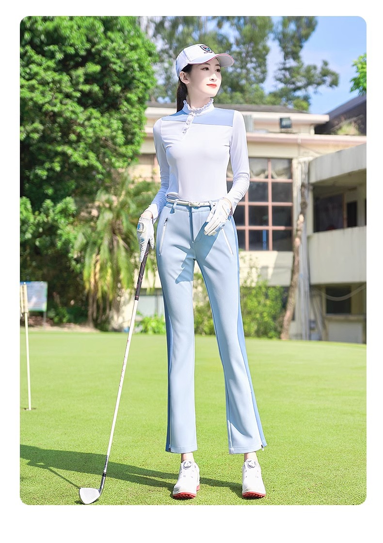 レディース ポロシャツ 運動機能性長袖襟付きトップス