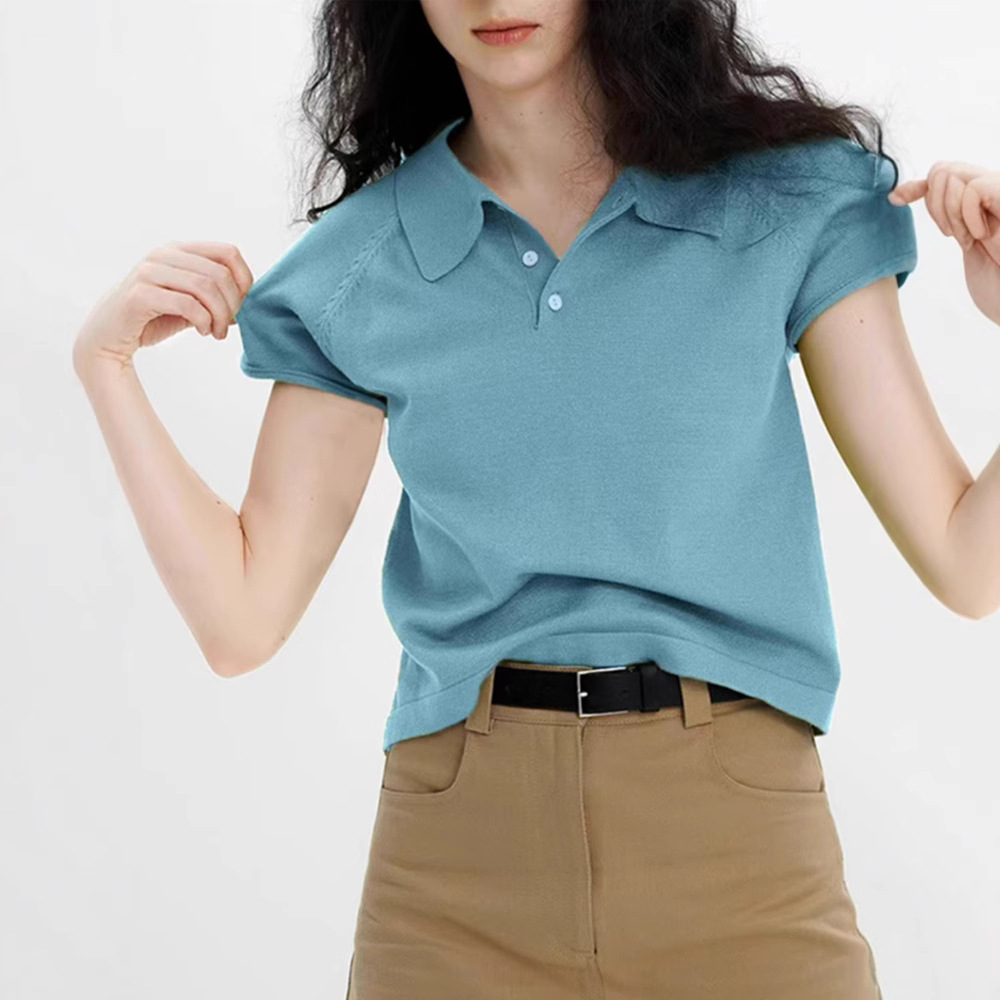 レディース ポロシャツ ベーシックデザイン開襟半袖ポロシャツ