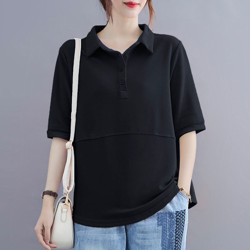 レディース ポロシャツ 切り替えデザイン襟付きゆったり半袖