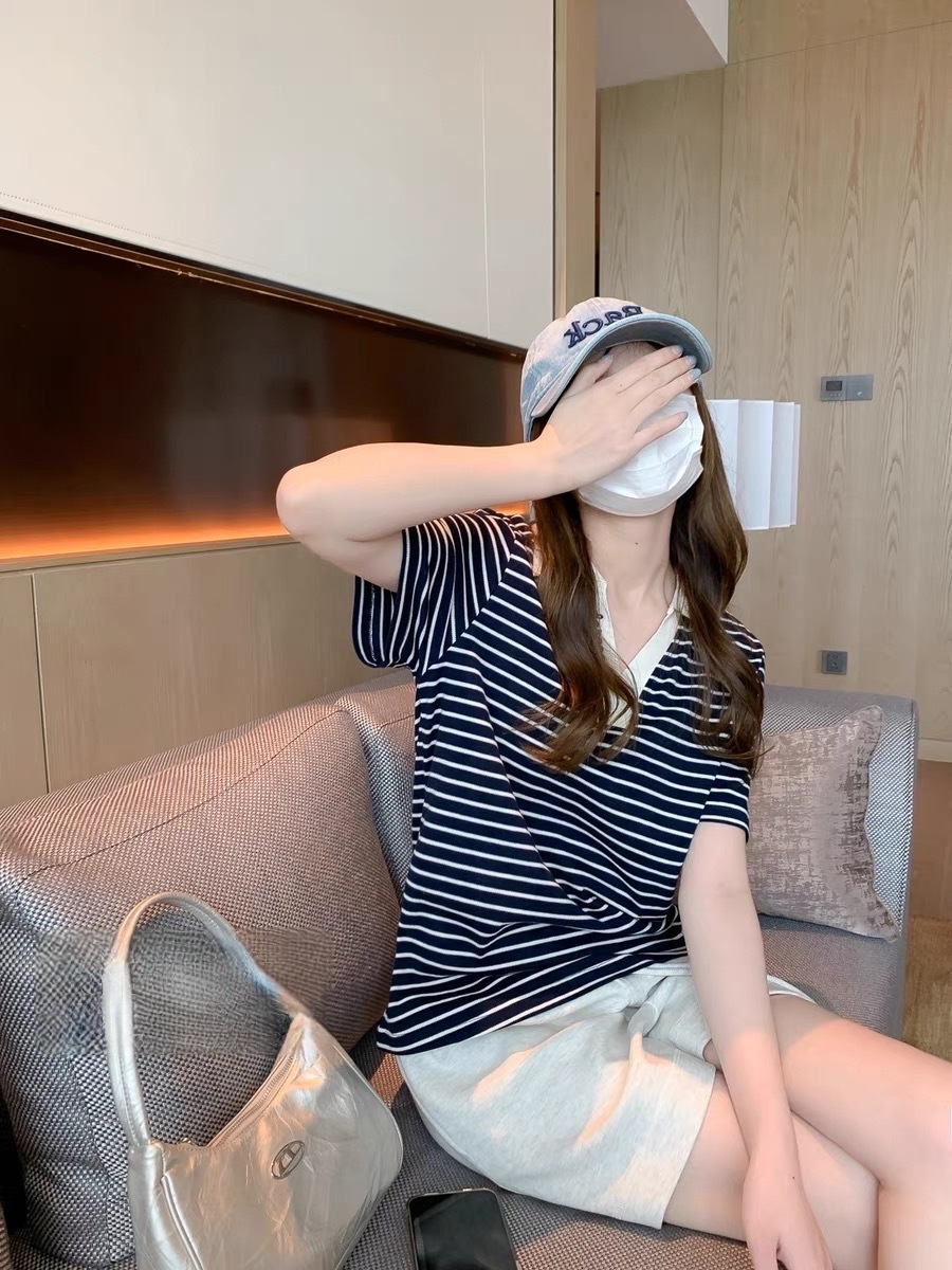 レディース ポロシャツ 襟配色ボーダー柄スポーティポロシャツ