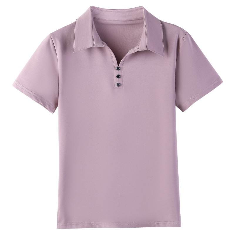 レディース ポロシャツ シンプル上品な襟付き半袖トップス