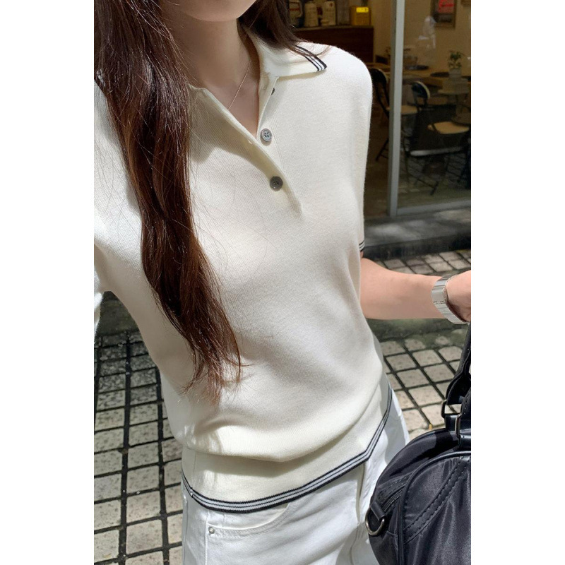 レディース ポロシャツ 襟ライン入りニット素材の半袖ポロシャツ