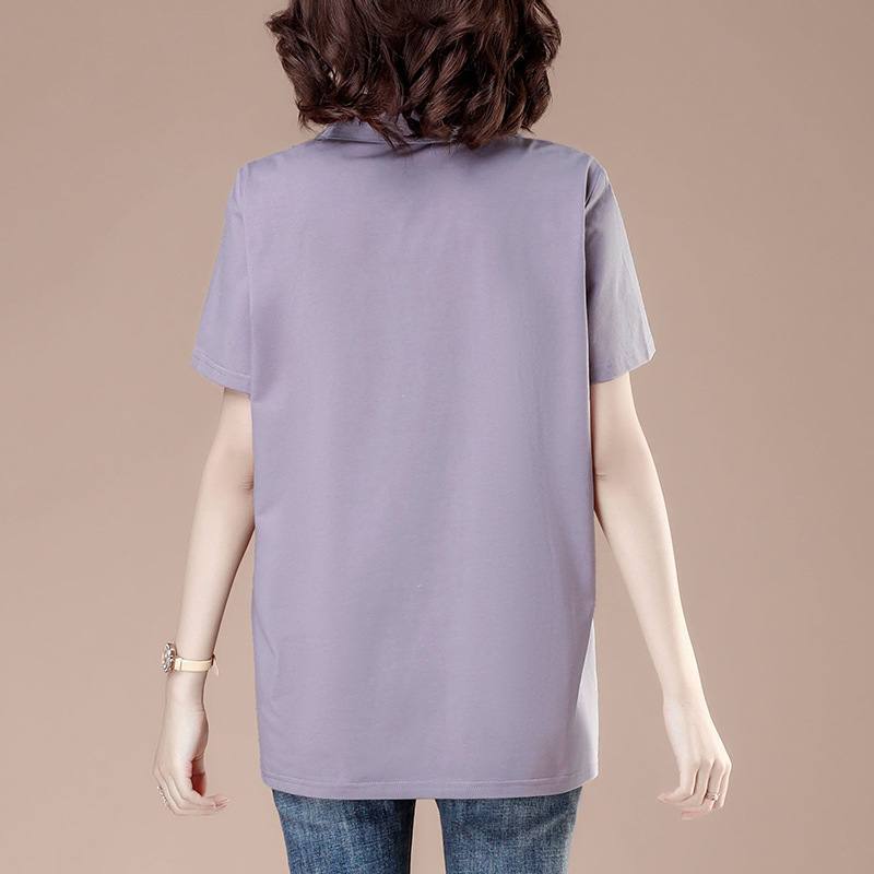 レディース ポロシャツ 花刺繍デザイン襟付きゆったりシルエットトップス