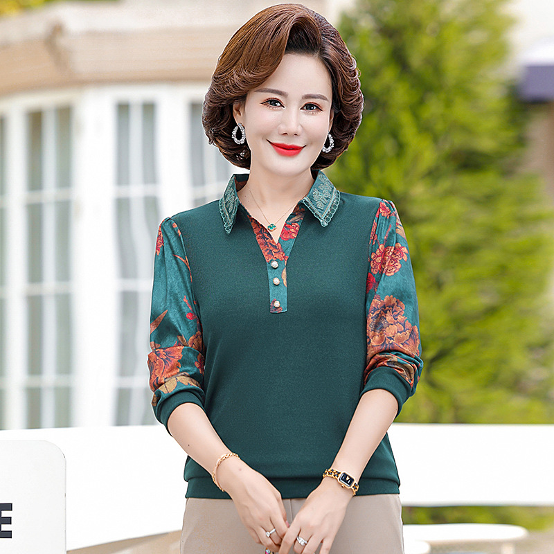 レディース ポロシャツ 花柄袖切り替え上品ポロシャツ