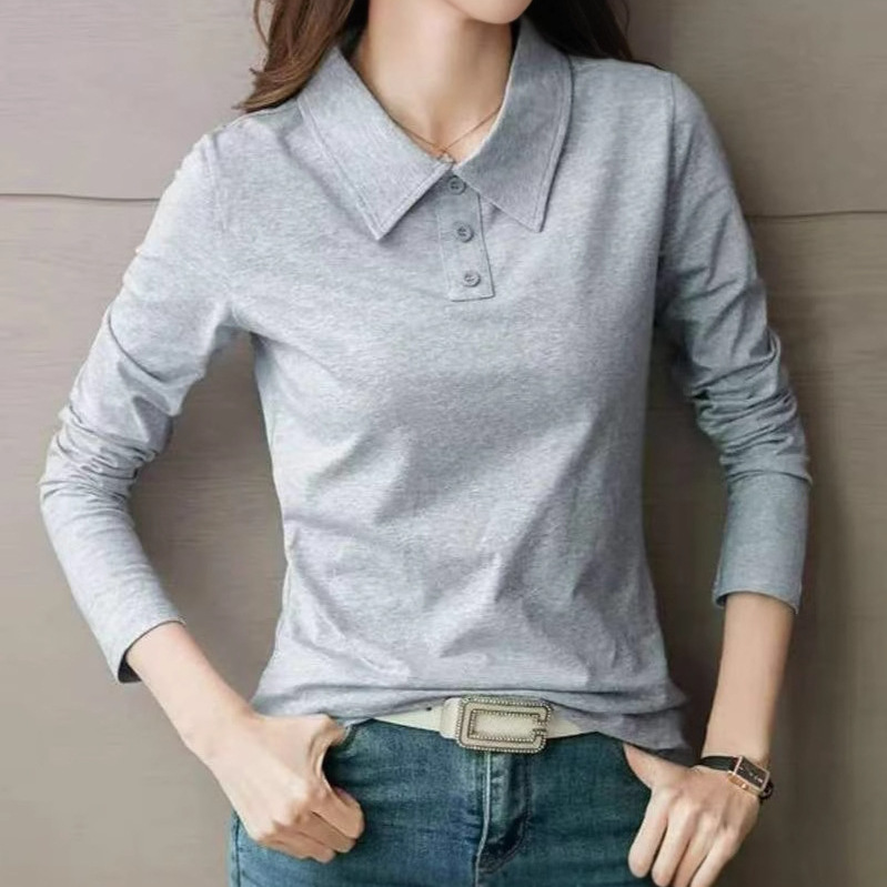 レディース ポロシャツ 襟元すっきり大人のシンプル長袖ポロシャツ