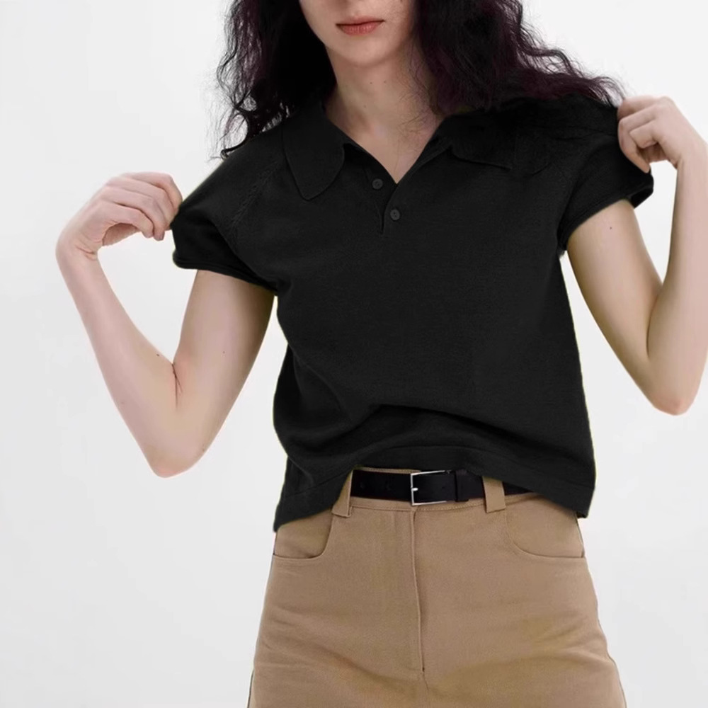 レディース ポロシャツ ベーシックデザイン開襟半袖ポロシャツ