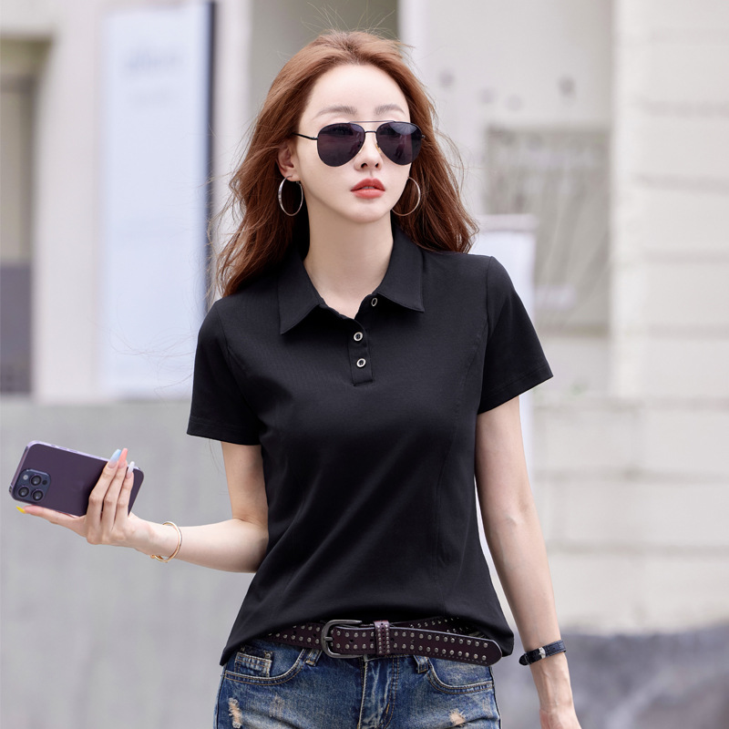 レディース ポロシャツ 大人の上品さを演出するベーシック襟付き半袖トップス