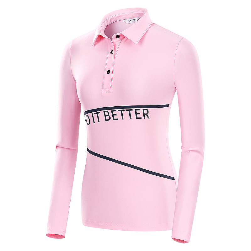 レディース ポロシャツ 運動女性用長袖襟付きトップス