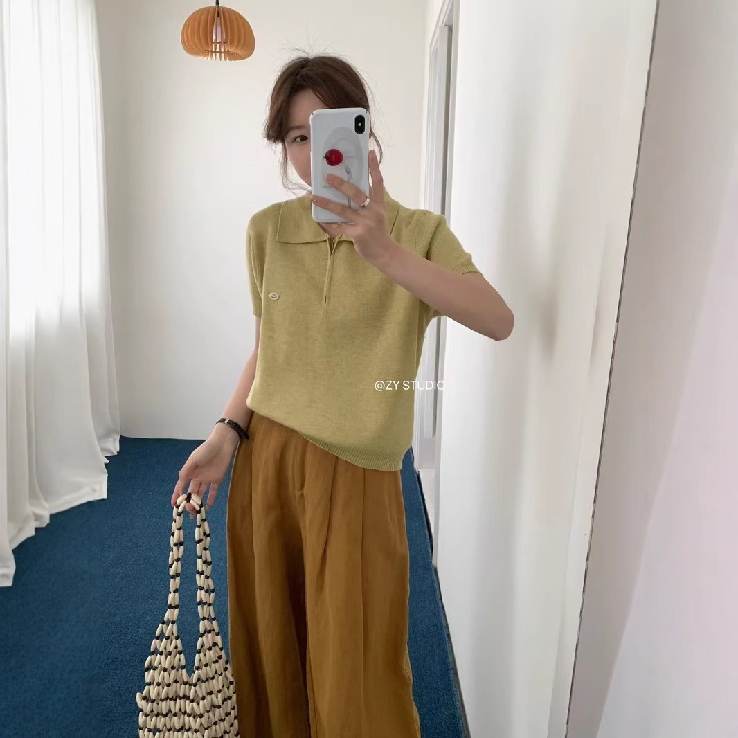 レディース ポロシャツ ニット素材の襟付き半袖ポロシャツ