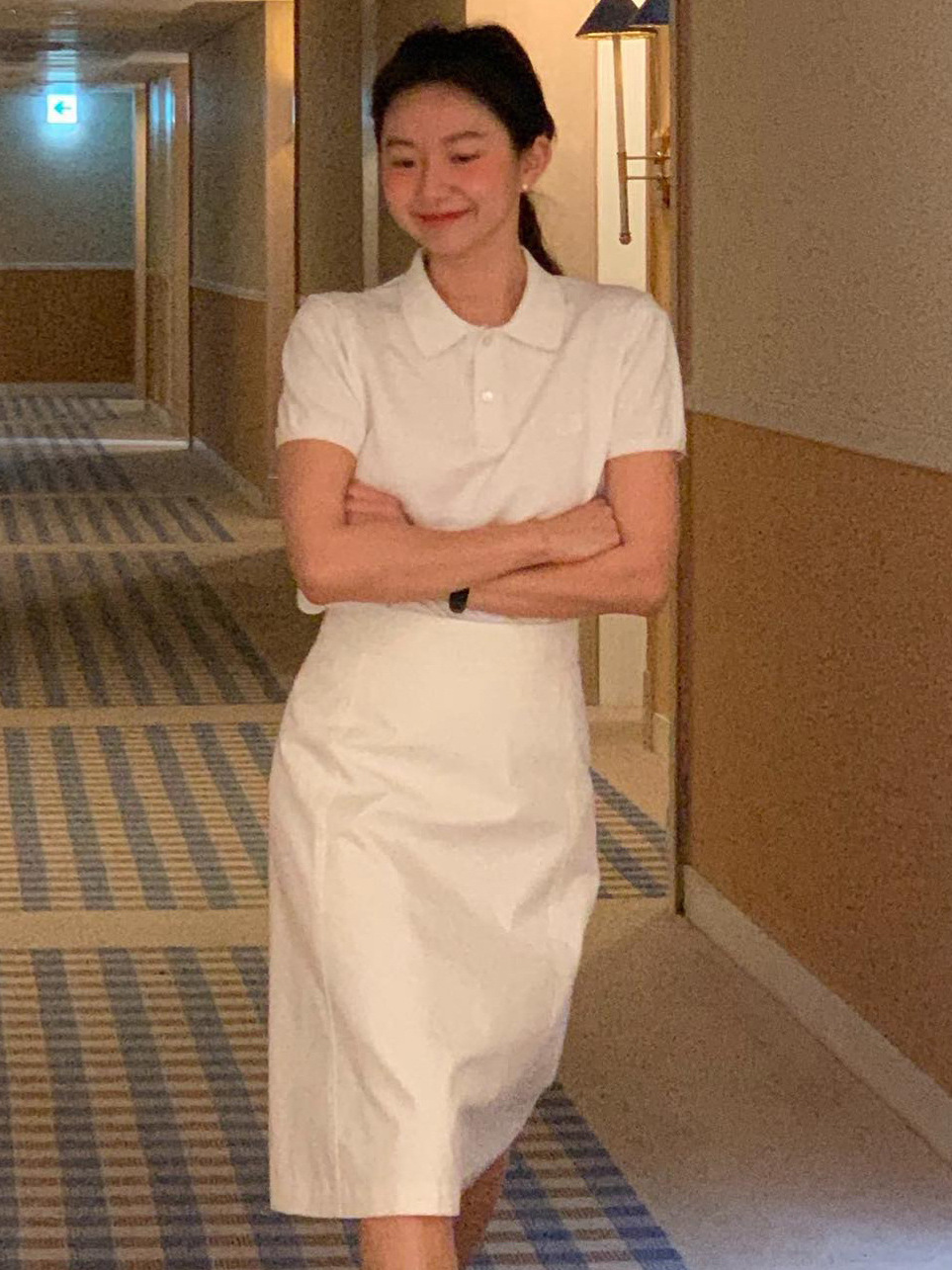 レディース ポロシャツ 丸襟デザインきれいめシンプル半袖ポロシャツ