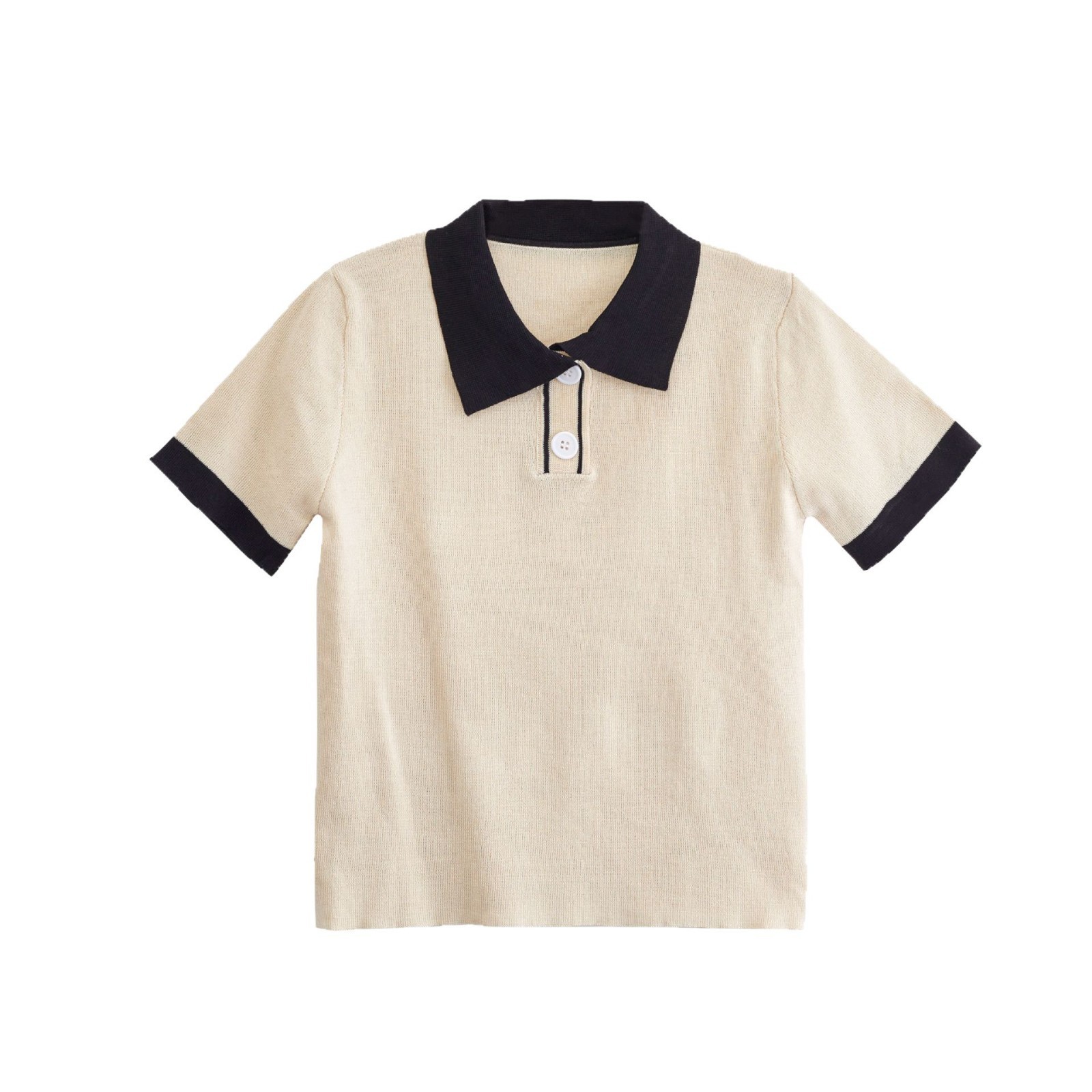 レディース ポロシャツ 配色襟デザイン半袖ニットポロシャツ