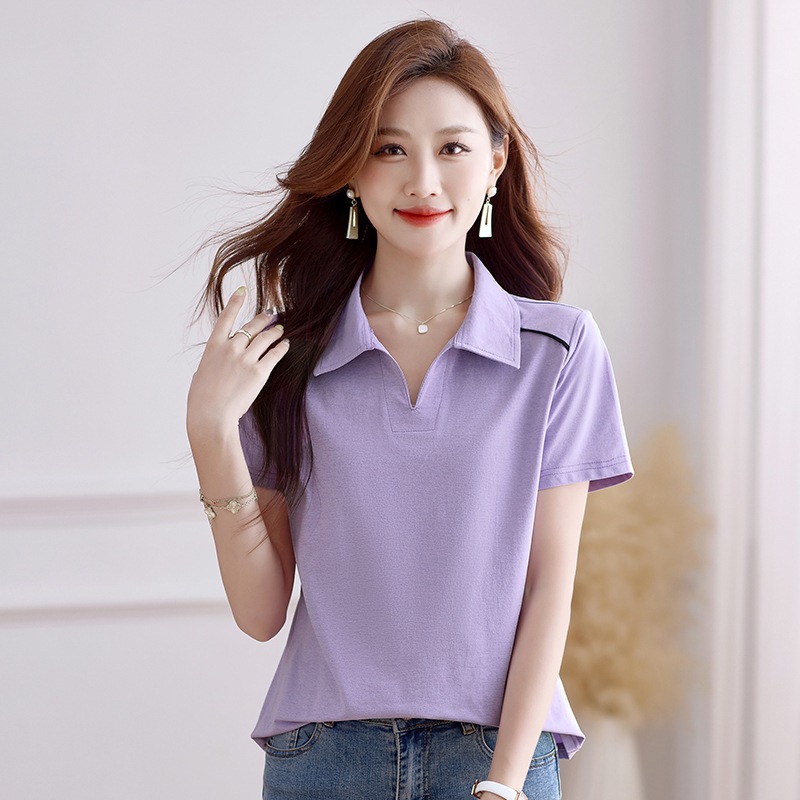 レディース ポロシャツ 上品な襟付き半袖