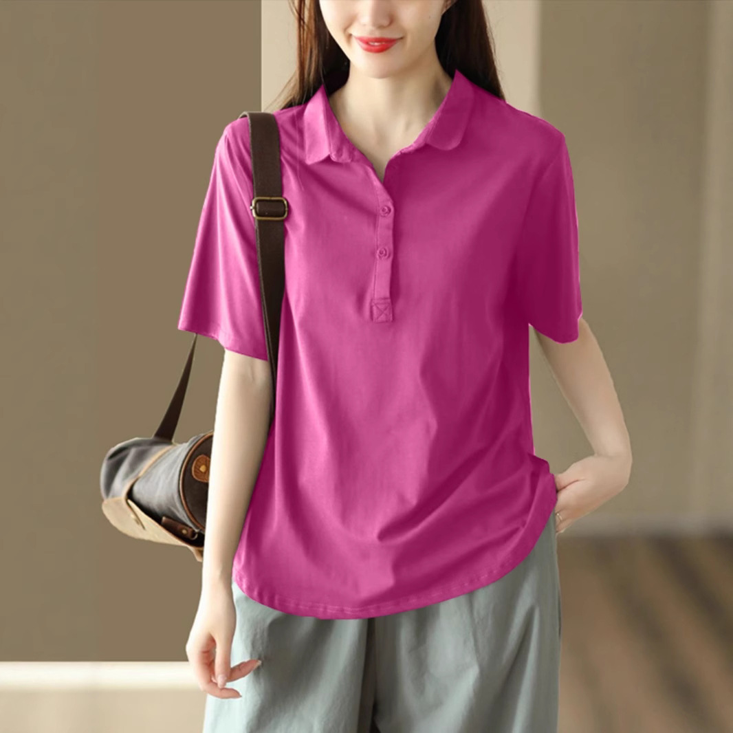 レディース ポロシャツ ベーシックシンプル襟付きレディースカジュアルトップス