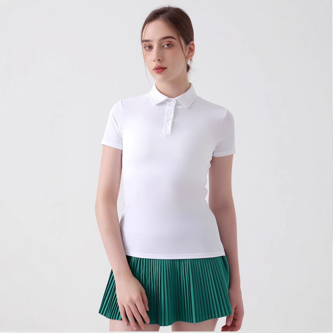 レディース ポロシャツ ベーシックスリムフィット襟付き半袖シャツ