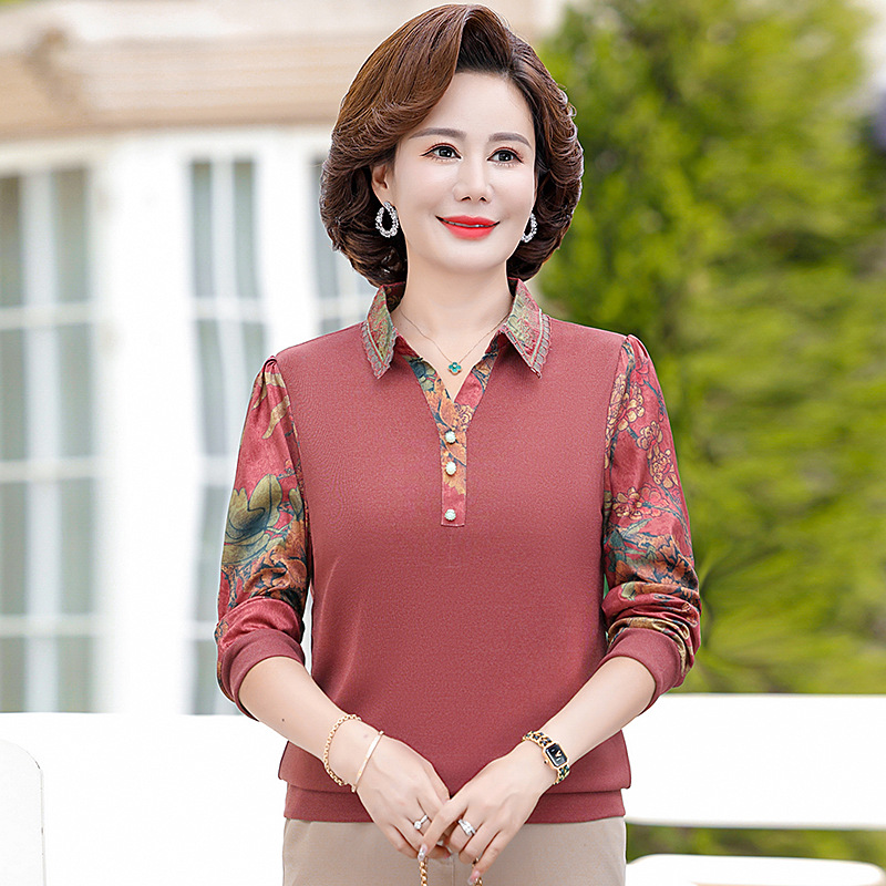 レディース ポロシャツ 花柄袖切り替え上品ポロシャツ