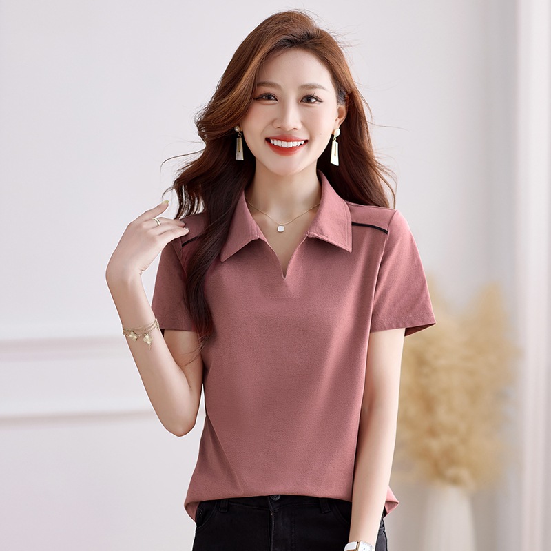 レディース ポロシャツ 上品な襟付き半袖