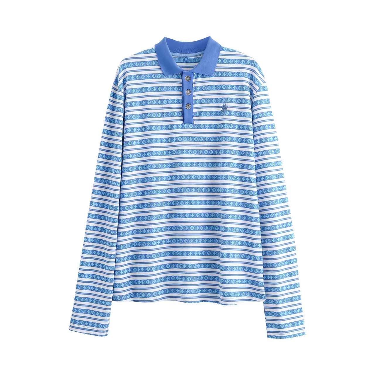 レディース ポロシャツ マルチボーダー柄長袖ポロシャツ