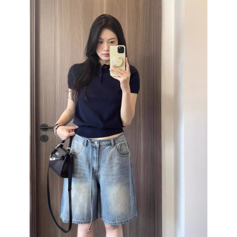 レディース ポロシャツ シンプルデザイン襟付き半袖ニットポロシャツ