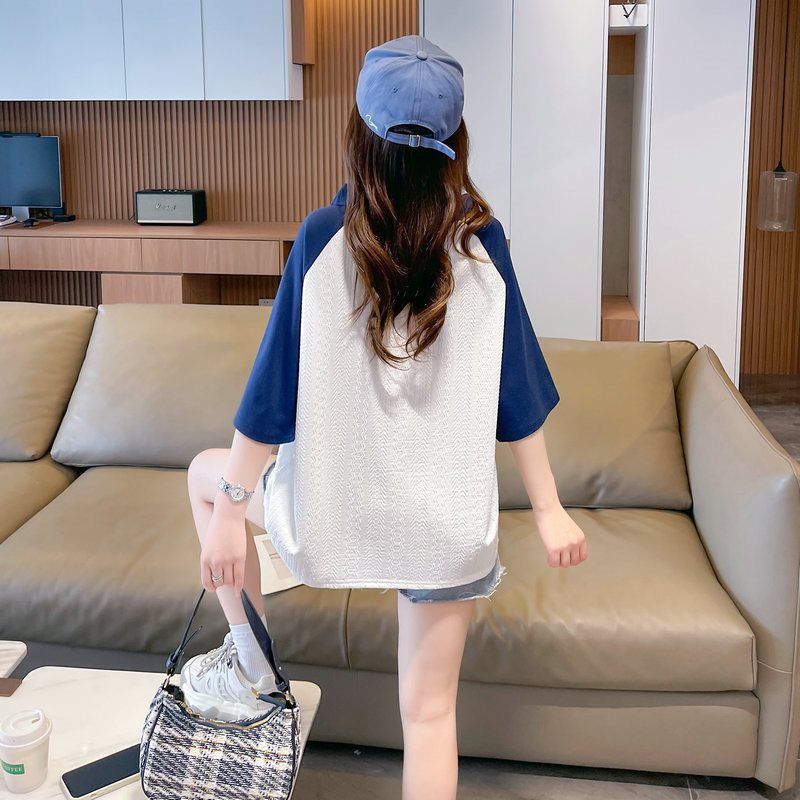 レディース ポロシャツ くまワッペン付き配色切替襟元デザイン半袖トップス