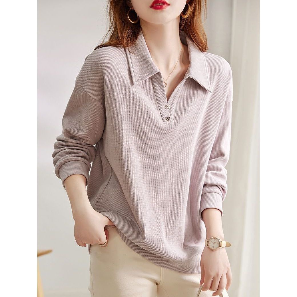 レディース ポロシャツ 襟付きリブ編みゆったりシルエットニットポロ