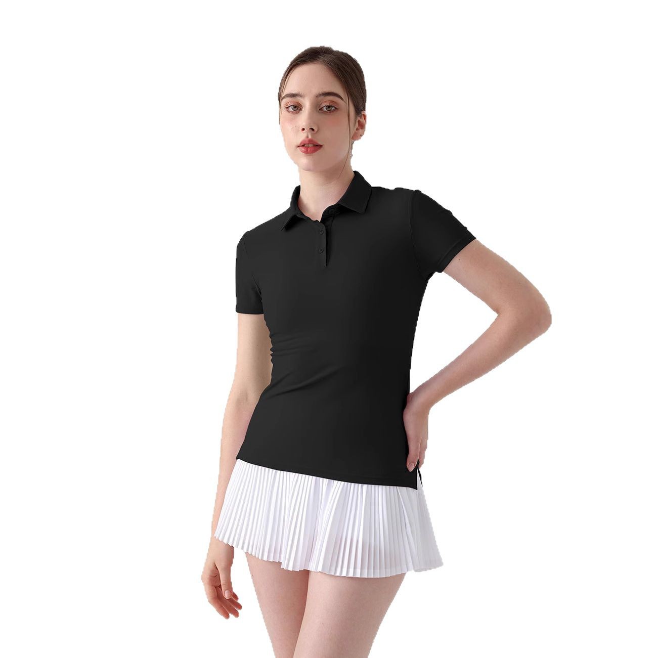 レディース ポロシャツ ベーシックスリムフィット襟付き半袖シャツ