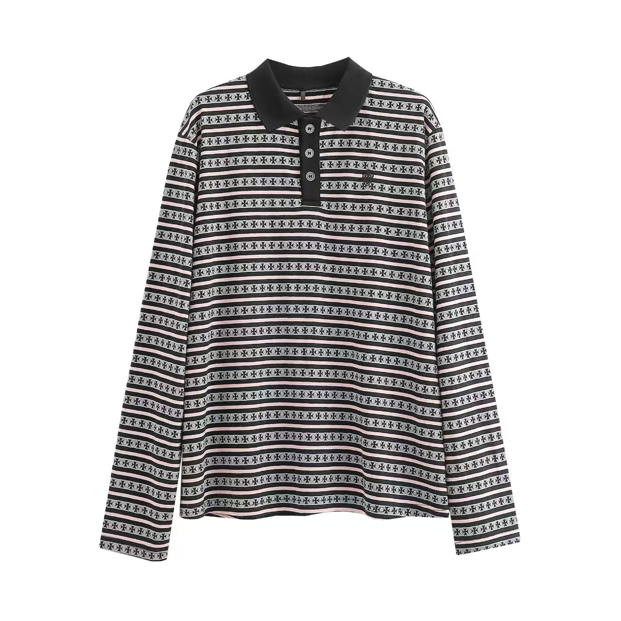 レディース ポロシャツ マルチボーダー柄長袖ポロシャツ