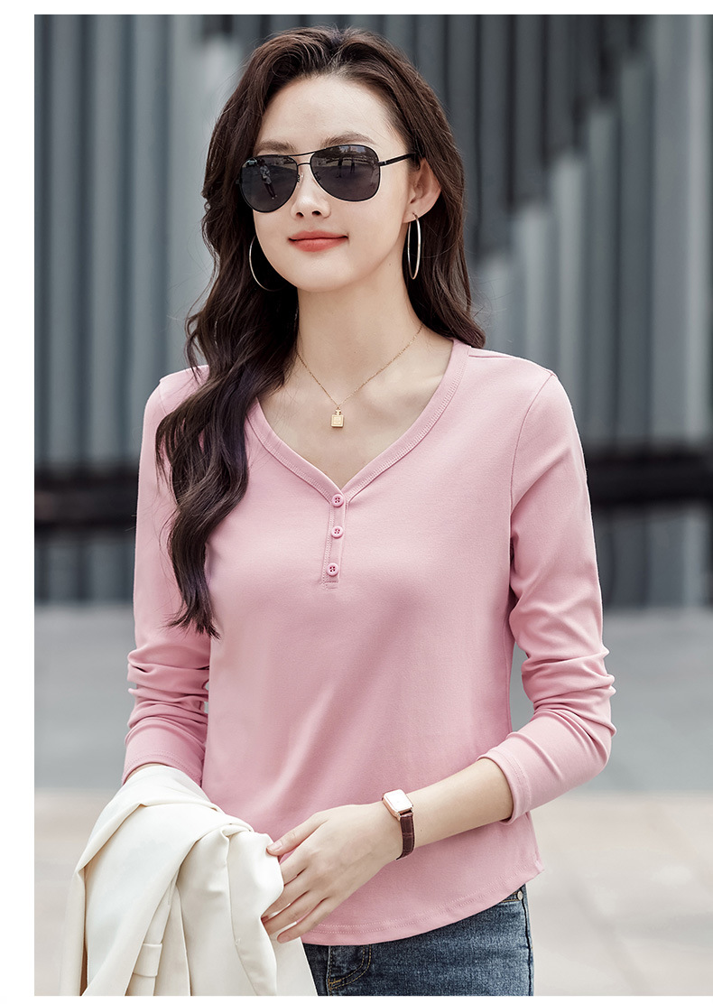 レディース ポロシャツ 大人女性のためのシンプルボタン付き長袖トップス