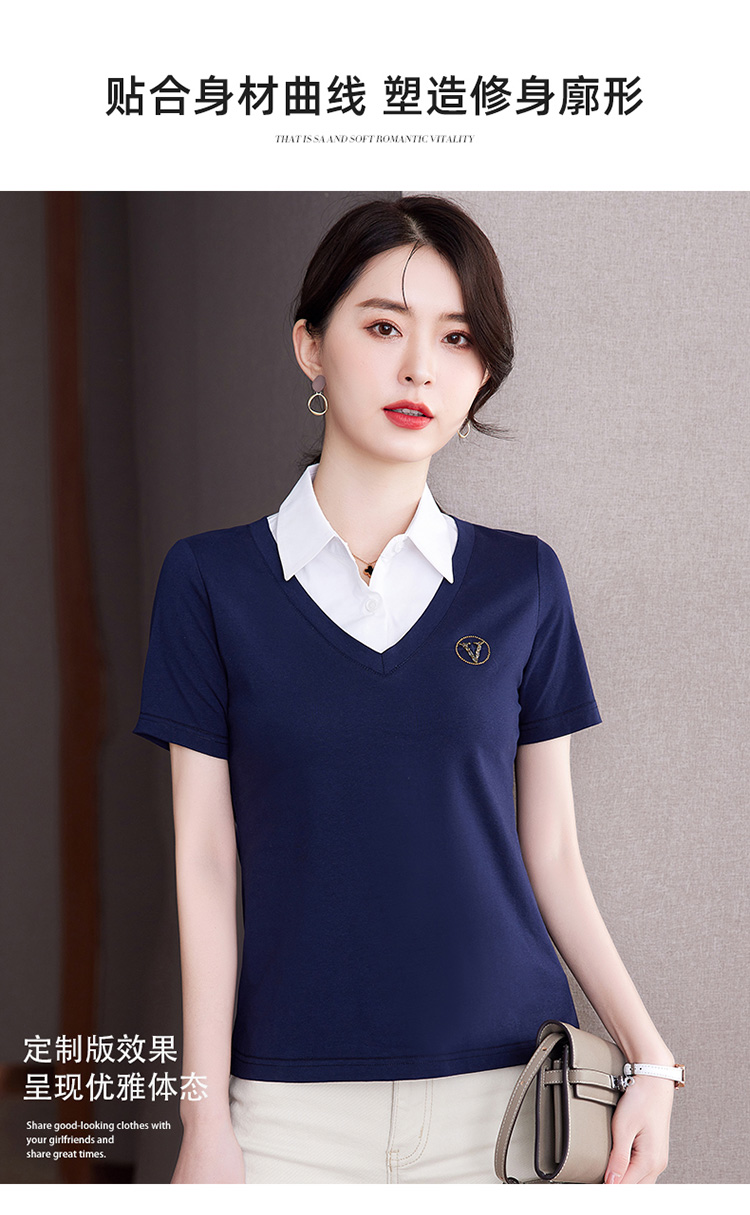 レディース ポロシャツ 襟付き重ね着風レイヤードデザイン半袖トップス