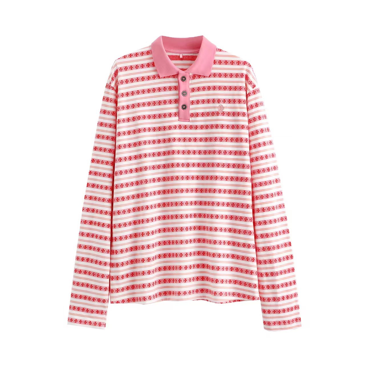 レディース ポロシャツ マルチボーダー柄長袖ポロシャツ