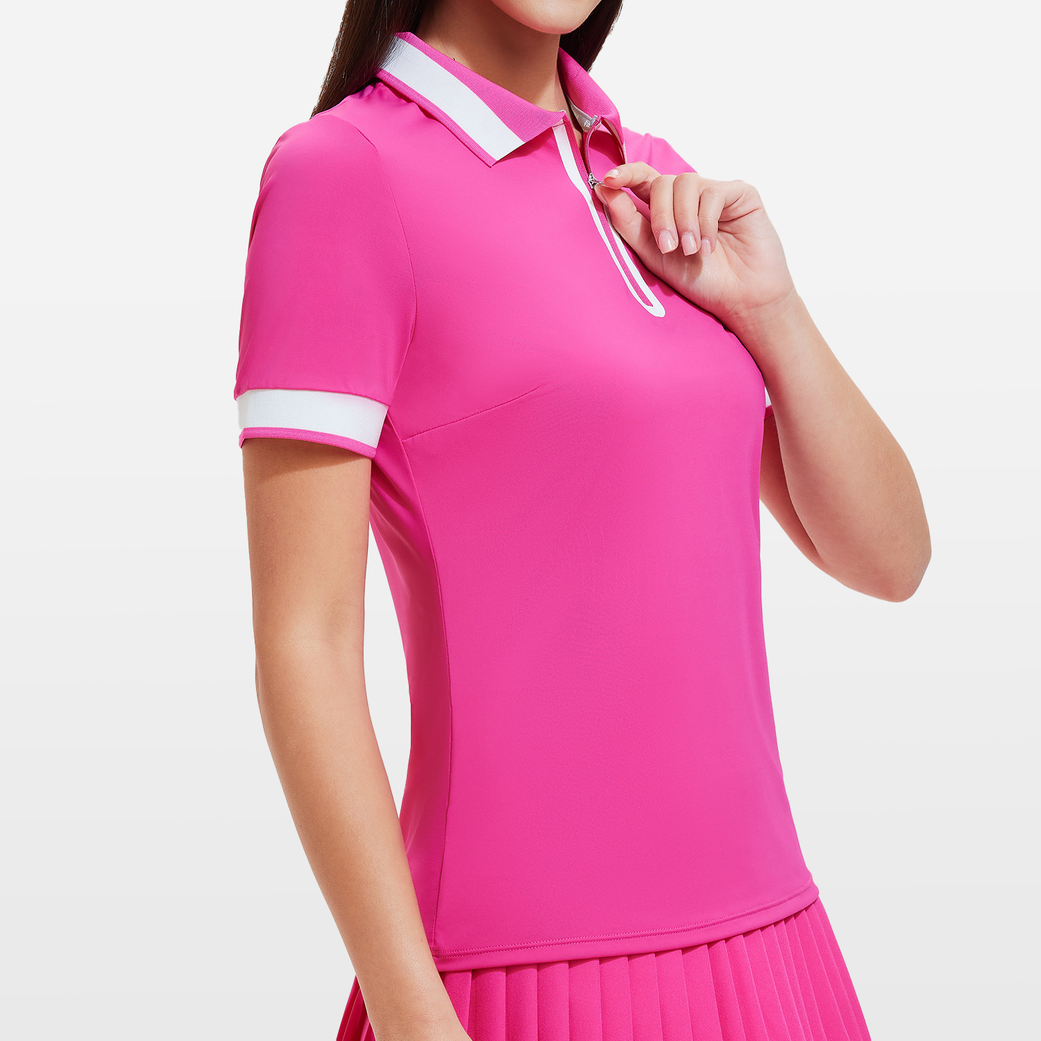 レディース ポロシャツ 配色切替デザイン半袖ポロシャツ