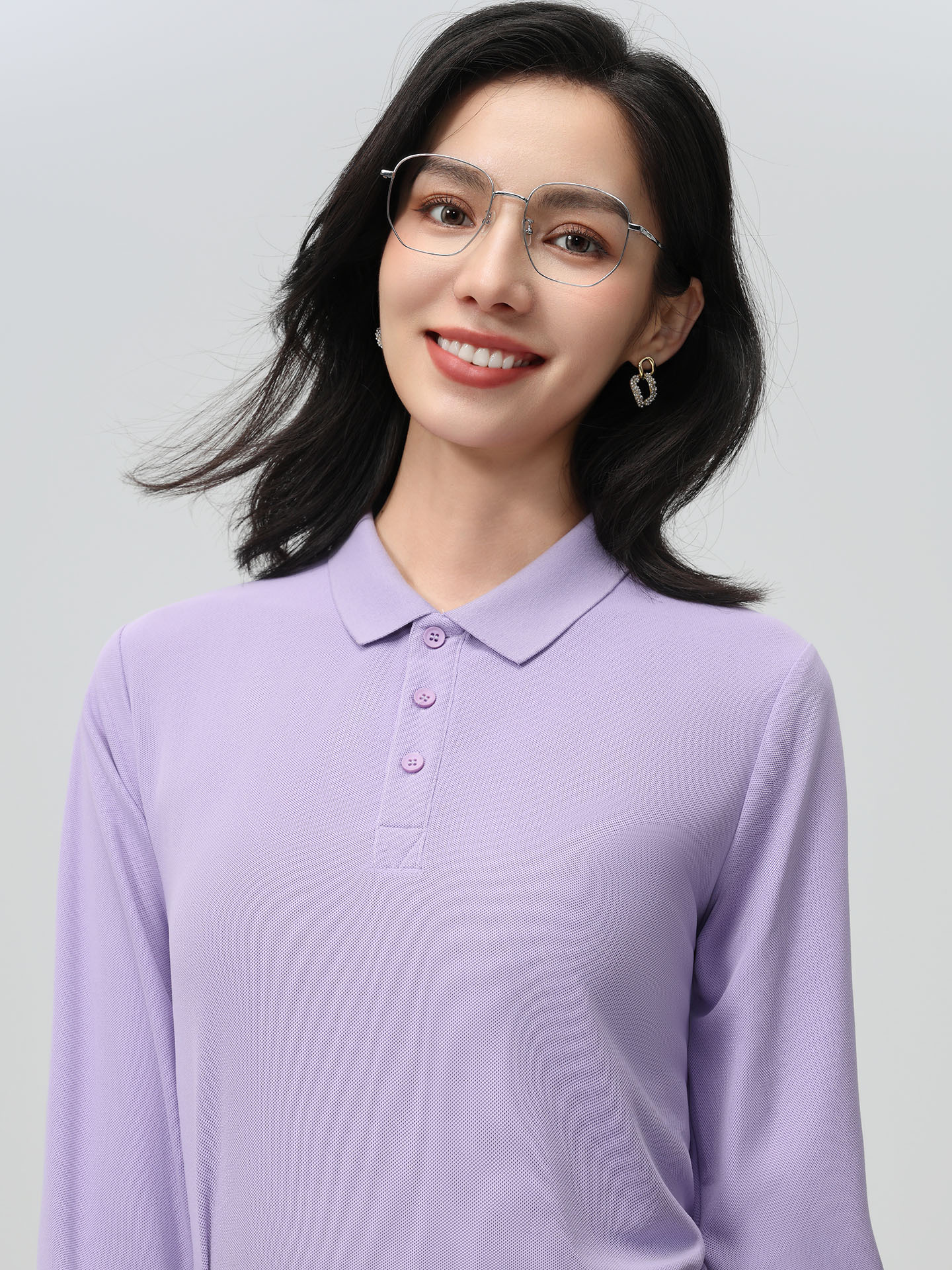 レディース ポロシャツ ベーシック鹿の子編みレディース長袖ポロシャツ