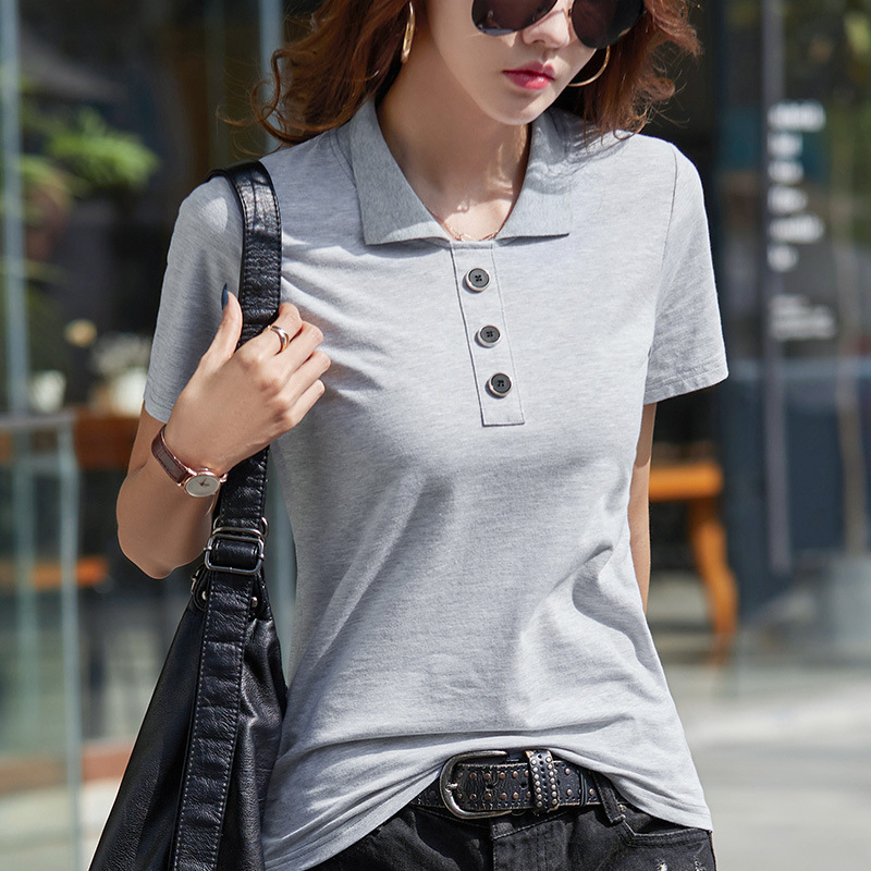 レディース ポロシャツ 上品シンプル襟付き半袖トップス