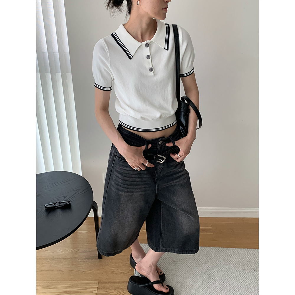 レディース ポロシャツ 襟ライン配色ニットポロシャツ半袖