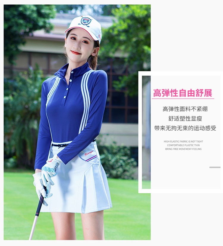 レディース ポロシャツ スポーティライン入り襟付き長袖ポロシャツ