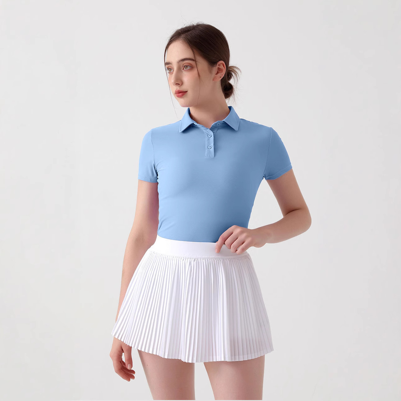 レディース ポロシャツ ベーシックスリムフィット襟付き半袖シャツ