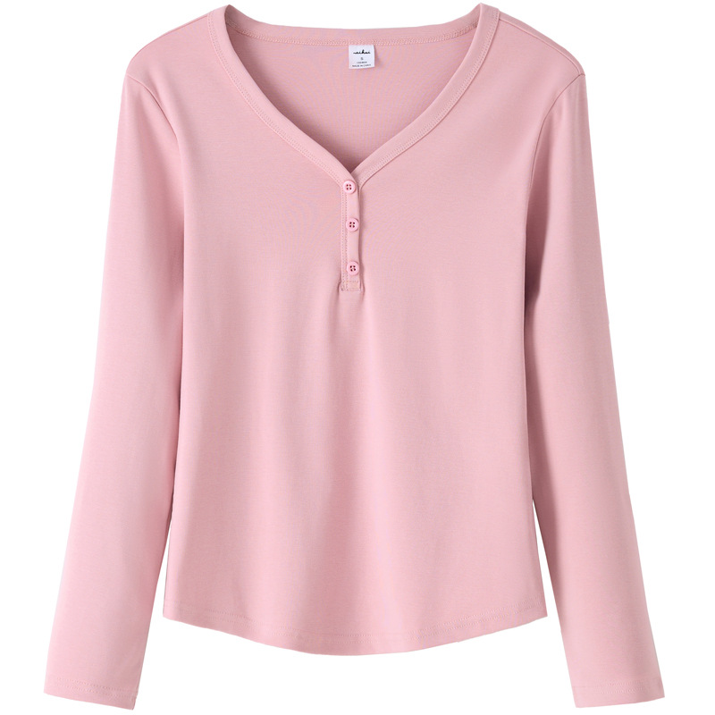 レディース ポロシャツ 大人女性のためのシンプルボタン付き長袖トップス