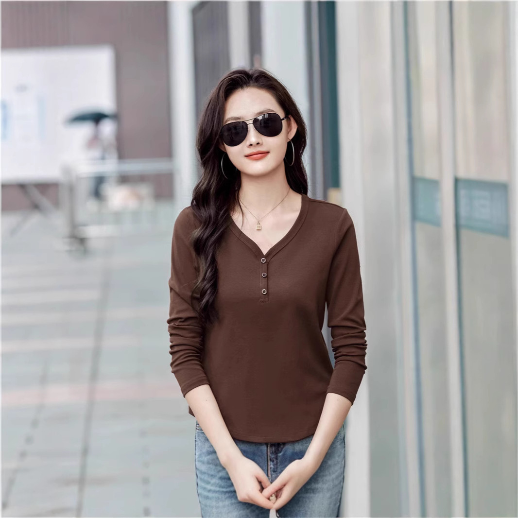 レディース ポロシャツ 大人女性のためのシンプルボタン付き長袖トップス