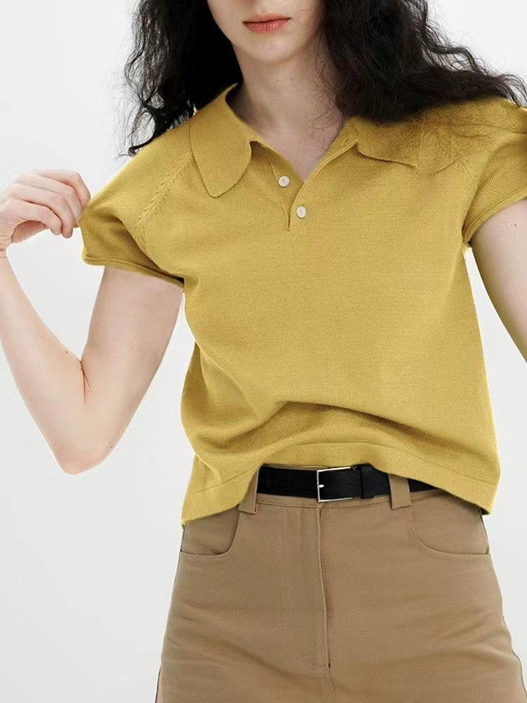 レディース ポロシャツ ベーシックデザイン開襟半袖ポロシャツ